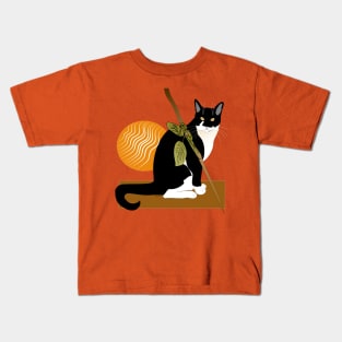 Cute Tuxedo Cat Boho Style Copyright TeAnne Kids T-Shirt